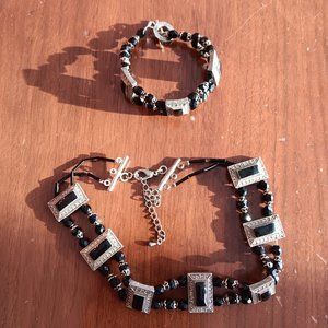 Black Beaded Necklace and Bracelet